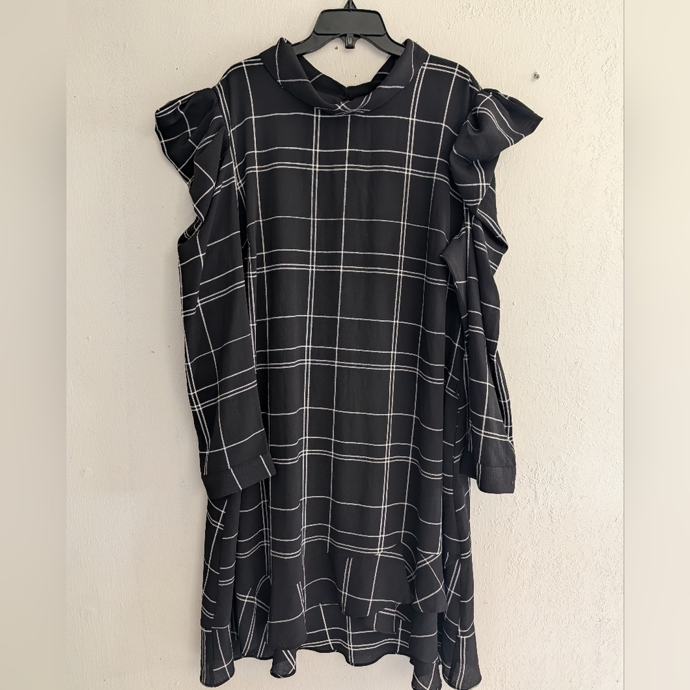 Lane Bryant Black Checkered Long Sleeve Dress